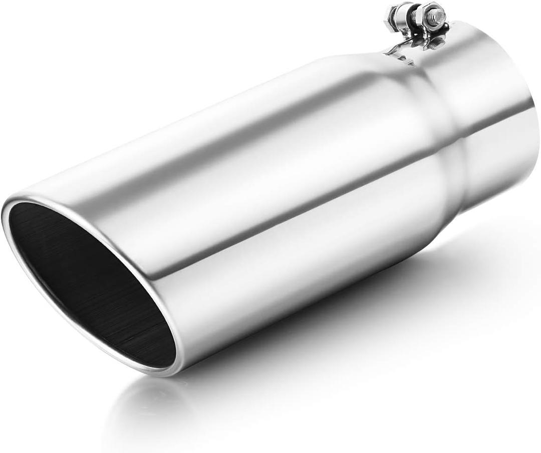 A-KARCK Exhaust Tip 4" Inlet, Polished Bolt On 4" Inlet 5" Outlet 12" Long Stainless Steel Muffler Tip Protect Tailpipe