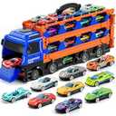 Large Truck Toys for Toddlers 1-3 2-4 3-5 4-7 Years Old Boys Kids, Transport Truck with 24 Pcs Die-Cast Cars, Toy Gifts for 3 4 5 6 Year Old Boys, Toddler Gift Toys for Ages 3-5 4-7