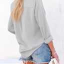 Aoudery Button Down Shirts for Women Long Sleeve Collared Blouses V Neck Work Business Office Tunic Chiffon Tops (S)