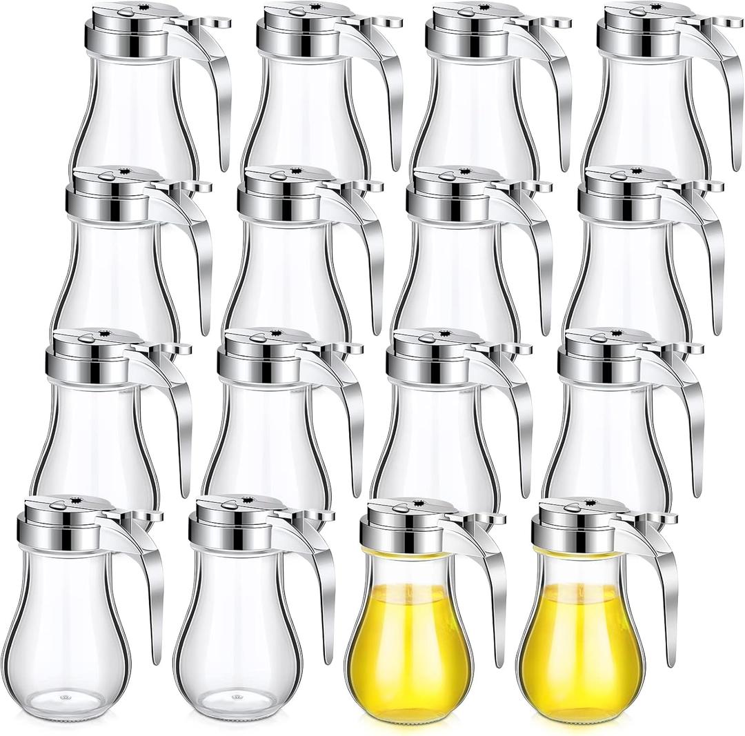 Mimorou 16 Pack Syrup Dispensers Glass Bottle Pancake Syrup Container Jar Pot for Maple Chocolate Retracting Spout Sugar, 6 oz