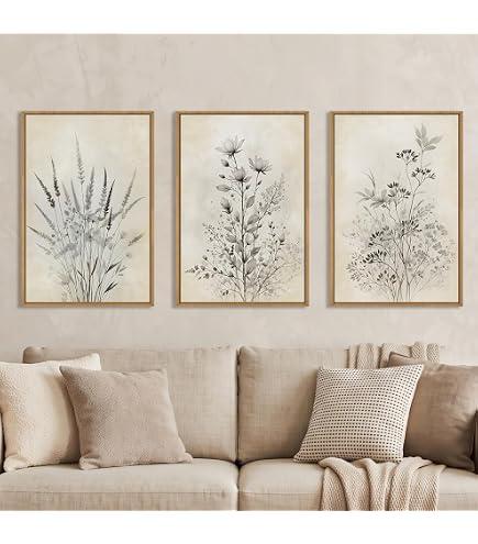 Neutral Boho Floral Botanical Framed Canvas Wall Art Set-24"x36"x3
Minimalist Flower Wall Decor,Nature Wildflower Art Prints,Modern Beige Plant Artwork for Living Room,Bedroom,Farmhouse,Office