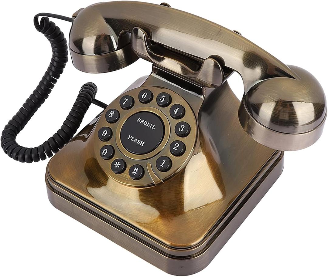 Antique Telephone, Bronze Vintage Retro Landline Phone Old Fashioned Push Dial Corded, Landline Phone Decorative Desktop Caller for Home Office Hotel Decor
