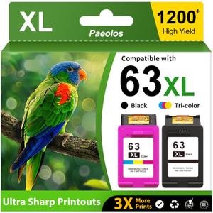 63XL Ink Cartridges Black and Color High Yield for HP Ink 63 Replacement for HP 63XL Ink Cartridges Combo Pack for HP OfficeJet 3830 4650 5258 5255 Envy 4520 4512 DeskJet 3630 1112 Printer (2-Pack)
