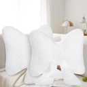2 PCS Bow Pillow Room Decor, White Bow Pillows, Plush Bow Decor for Bedroom Sofa, Soft Comfortable Accent Pillows, Ideal for Sofa and Office Chair