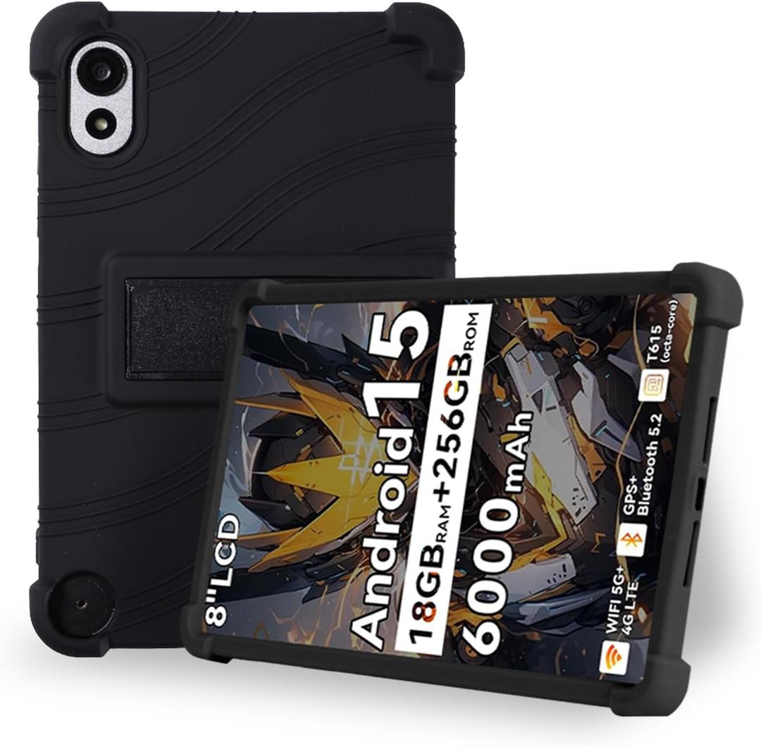 Case for Blackview ZENO 1 8-Inch Tablet Shockproof Silicone Protective Cover with Kickstand, Drop-Resistant Business Style (Black)