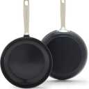 GreenPan Chatham Prime Midnight 8" and 10" Frying Pan Set, Hard Anodized Ceramic Nonstick, PFAS-Free, Dishwasher Safe, Oven Safe, Healthy Cooking Skillet for Eggs and Omelets, Black