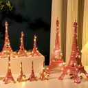 Hicarer 9 Pcs Eiffel Tower Statue Decor 5-15 Inch 5 Size Alloy Metal Paris Eiffel Tower Craft French Party Decoration for Living Room Table Stand Holder Collectible Gift(Pink)