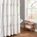 Lush Decor Darla Ruched Floral Bathroom Shower Curtain, 72” x 72”, White