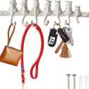 Comfify 7 Cats Wall Hook Rack  Decorative Vintage Design with 7 Hooks  Cast Iron  Wall Mounted  12"x4"  White