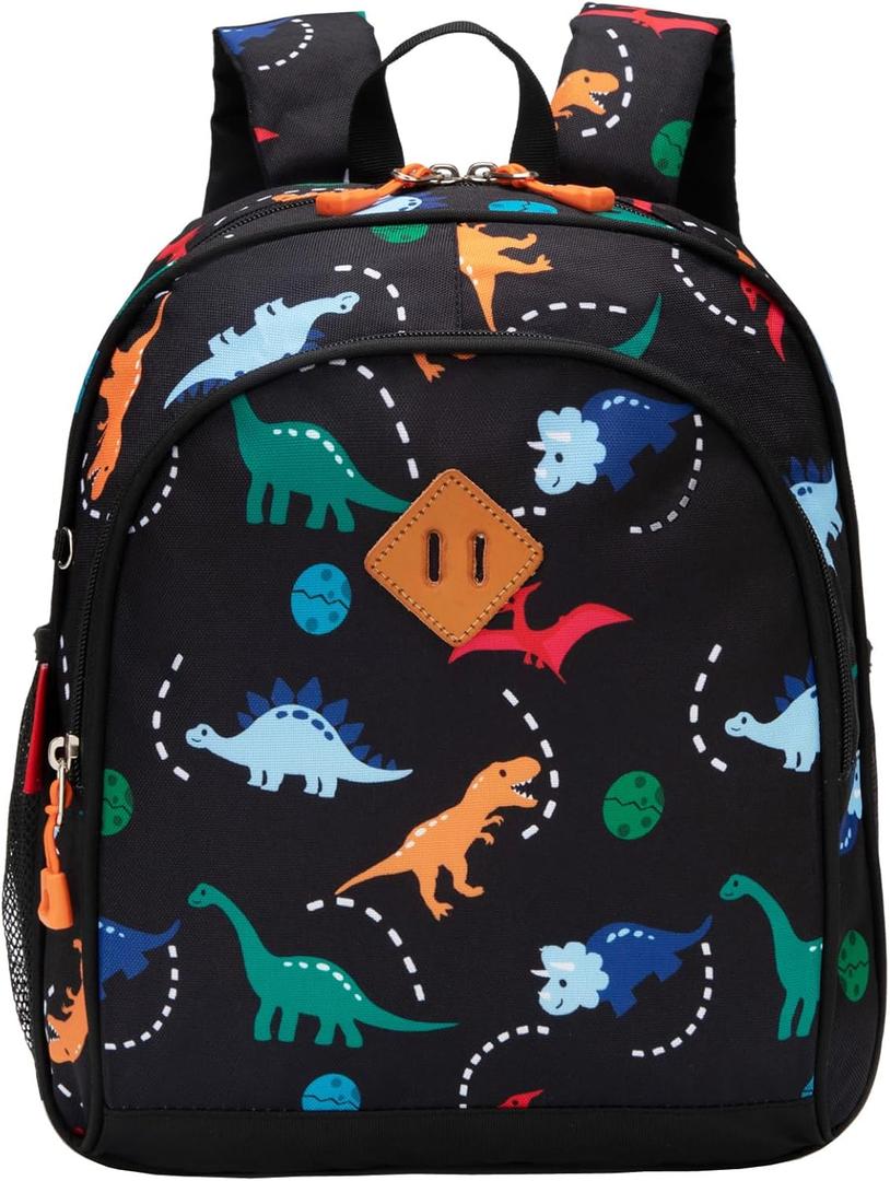 Toddler Backpack for Boys or Girls, Little Kids Backpack for Preschool or Kindergarten (Dinosaur Black, Mini)