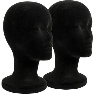 Foraineam 2 Pack Black Foam Mannequin Head, 12 Inch Female Manikin Foam Heads, Wig Holder Hats Glasses Headband Hairpieces Display Stand