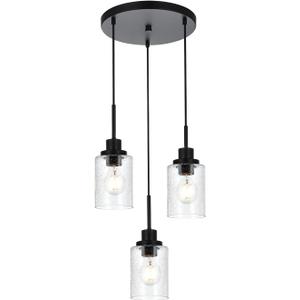 3-Light Modern Pendant Lighting with Clear Seeded Glass,Black Dining Room Chandelier Light Fixture Modern Kitchen Island Cluster Hanging Ceiling Pendant Lights for Sink Bar