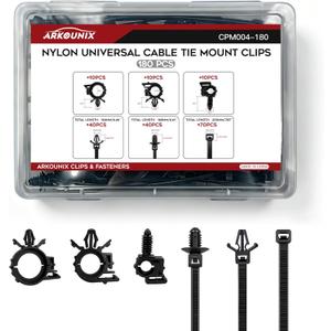 180PCS Universal Push-Mount Cable Zip Ties with Clips