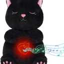 Prewplam Breathing Stuffed Animal - Black Cat Plush Baby Toy, Soothing Sound Machine with Realistic Breathing Motion and Lights, Sleeping Plushies Gifts for Anxiety Adults and Kids