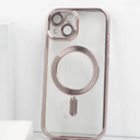 Magnetic for iPhone 14/15 Case with Camera Control Button, Compatible with MagSafe, [Built-in Camera Cover][Privacy Screen Protector]Women Plating Phone Case for iPhone 14/15 (Rose Gold/Clear)