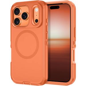 I-HONVA for iPhone 17 Pro Max Case [Compatible with MagSafe] Shockproof 3-Layer Full Body Protection [Without Screen Protector] Rugged Heavy Duty Cover Case for Apple iPhone 17 Pro Max,Orange