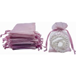 QIANF 20 Pcs 4x6 Rose Pink Sheer Organza Gift Bags with Drawstring, Goodie Bags Candy Jewelry Wedding Party Favor Bags Gift Wrapping Supplies