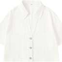 Locachy Women's Cropped Denim Shirt Short Sleeve Lapel Button Down Trucker Jean Jackets Coats Fashion Outfits Clothes White L (White, L)