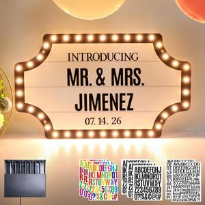 Large LED Wedding Bottle Service Sign, Personalized Marquee Signs with Letter Stickers for Wedding Reception, Birthday Party Nightclub Decor Entrance Props, DIY 20"x 12.1" Warm White Light Signage