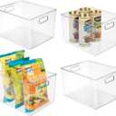 Pack Of 4 Linus Multi-Purpose Storage Bin with Handles for Kitchen, Pantry, Cabinet, Nursery, Crafts - 12" x 10" x 8", Clear