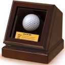 Hole in one Golf Ball Display case,writable Gold nameplate,Crafted with Premium Wood Composite and Thick Glass (Brown)