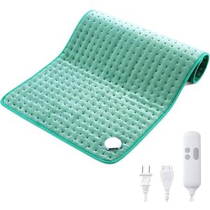 XXX-Large King Size Heating Pad for Pain Relief, 18" X 33" Fast Heating Pad with 2H Auto Shut Off, 6 Heat Settings & Machine Washable, Moist & Dry Heat Therapy for Neck Back Shoulder Relief (Green)