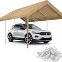 Carport Canopy 10'x20' Replacement Cover, Waterproof & UV Protected Garage Top Tarp Shelter Cover with Ball Bungee Cords, Car Cover Tent (Frame is not Included) (Beige)