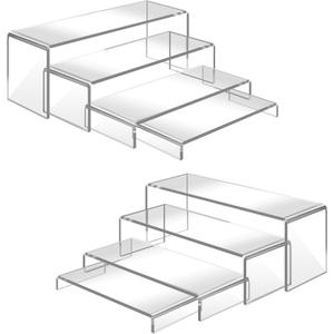 8 Pcs Large Acrylic Display Risers, 2 Sets Clear Stands, 0.19" Thick Rectangular Shelf for Showcase, Dessert, Toys, Perfume
