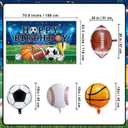 Sports Birthday Party Decorations Includes Banner, Backdrop, Foil & Latex Balloons, Cake & Cupcake Toppers, Honeycomb Centerpieces for Boy Sports Themed Party Decorations