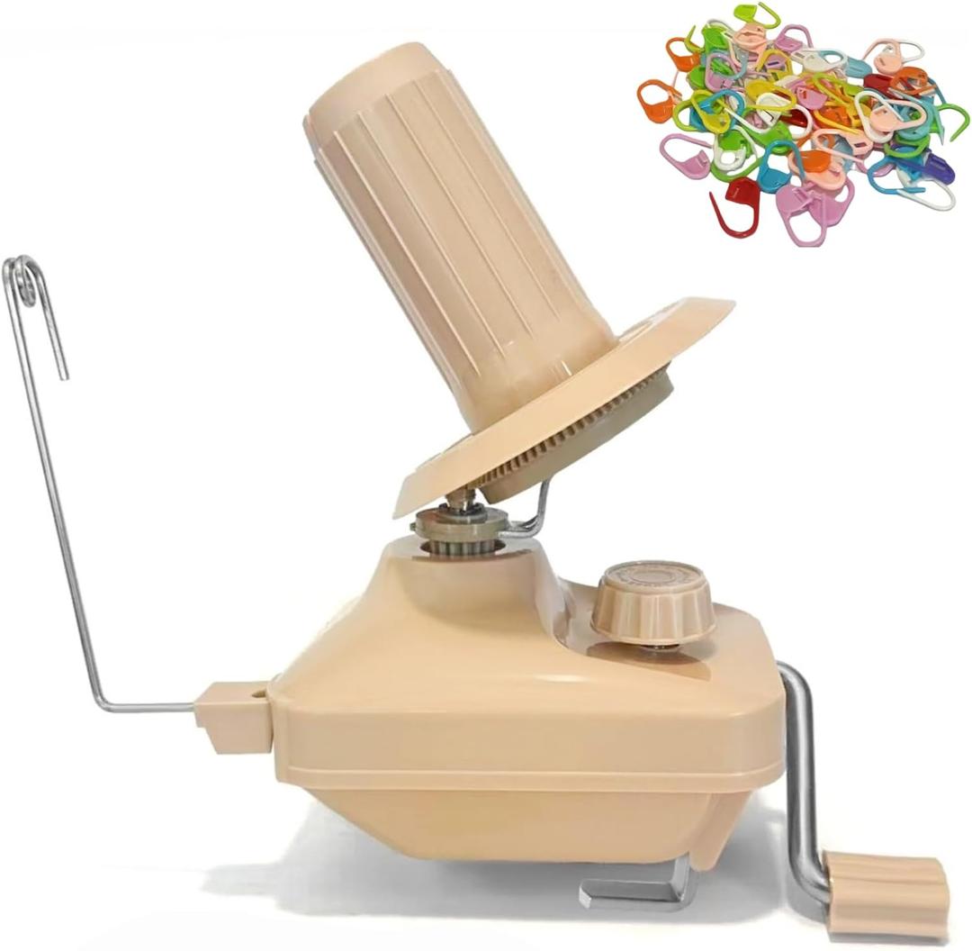 Manual Yarn Winder, Khaki Wool Ball Winder for 3.5oz Yarn Cakes, Professional Spinner for Knitting & Crochet, 20pcs Free Marker Stitch Needle Clips