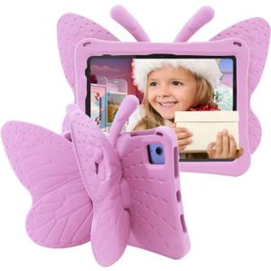 Cute Butterfly Kids Case for Apple iPad (A16) 11th Generation 11 Inch (2025), iPad 10th Generation 10.9 Inch (2022), 3D Cartoon EVA Foam Shockproof Stand Cover for Girls - Pink
