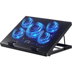 Kootek Laptop Cooling Pad, Laptop Cooler with 5 Quiet Fans for 12"-17" Computer PC Notebook Gaming Laptop Fan, Height Adjustable Laptop Cooling Stand Laptop Accessories, Blue