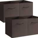 StorageWorks Brown Storage Cubes, 11 Inch Cube Storage Bins with Handle, Cube Storage Organizer Bins for Shelves and Closet, Collapsible Storage Bins, 4-Pack