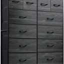 WLIVE Tall Dresser for Bedroom with 12 Drawers, Dressers & Chests of Drawers, Fabric Dresser for Bedroom, Closet, Fabric Storage Dressers with Storage Drawers, Wood Top, Charcoal Black (11.8"D x 39.4"W x 48.3"H, Charcoal Black Wood Grain Print)