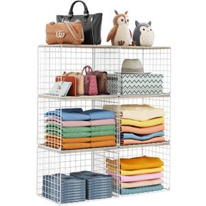 6 Pack Closet Organizers And Storage, Stackable Closet Shelf Organizer Storage Bin Basket For Clothes Sweaters With Top Board, Widened Opening, Heightened Height, Large Capacity, Sturdy, Space-saver
