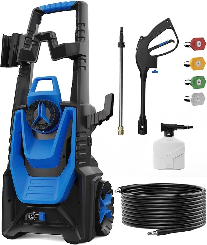 Pressure Washer, 5000PSI 3.2 GPM Power Washer with 35FT Power Cord 20FT Hose Electric Pressure Washers 4 Tips 500ML Foam Canno for Car, Patio