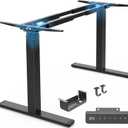 Huuger Dual Motor Electric Standing Desk Frame, Sit Stand up Desk Leg for 47.2” to 86.6” Desktop, Computer Desk Leg with Cable Tray, 3 Memory Height Presets, 2 Hooks, Black Frame Only, 33.09" L x 5.51" W x 28.4"-46.5" H