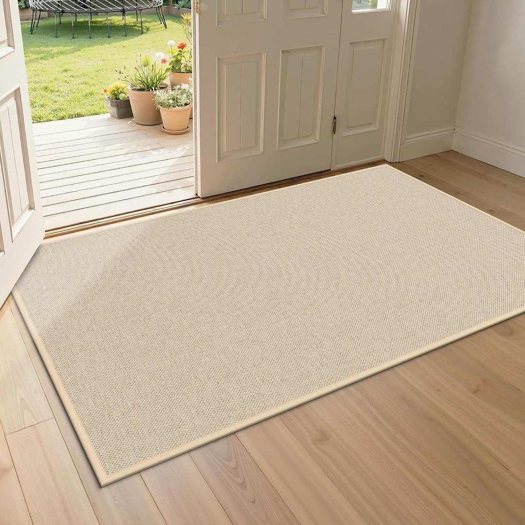 Indoor Door Mats 32"x47" Door Mat Indoor Entrance Resist Dirt Inside Washable Non Slip Entry Rugs for Entryway, Beige
