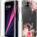 Case for REVVL 6 Pro/T Phone Pro 5G TMAF035G Case with Tempered Glass Screen Protector, Full Body Clear with Floral Design Protection Phone Cover Cases for T-Mobile REVVL 6 Pro 5G (rose flower)