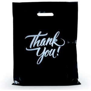 Infinite Pack Thank You Merchandise Bags, Die Cut Handles, Retail Shopping Bags for Boutique - Choose Color & Size (9" X 12", PACK OF 500, Black)