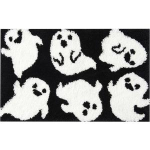 Estmy Cute Ghost Small Area Rugs Non Slip Washable Cute Vintage Black Halloween Fall 2x3 Throw Rugs for Bedroom Kitchen Entryway Indoor, Spooky Funny Shaggy Spirit Gothic Halloween Bathroom Rugs
