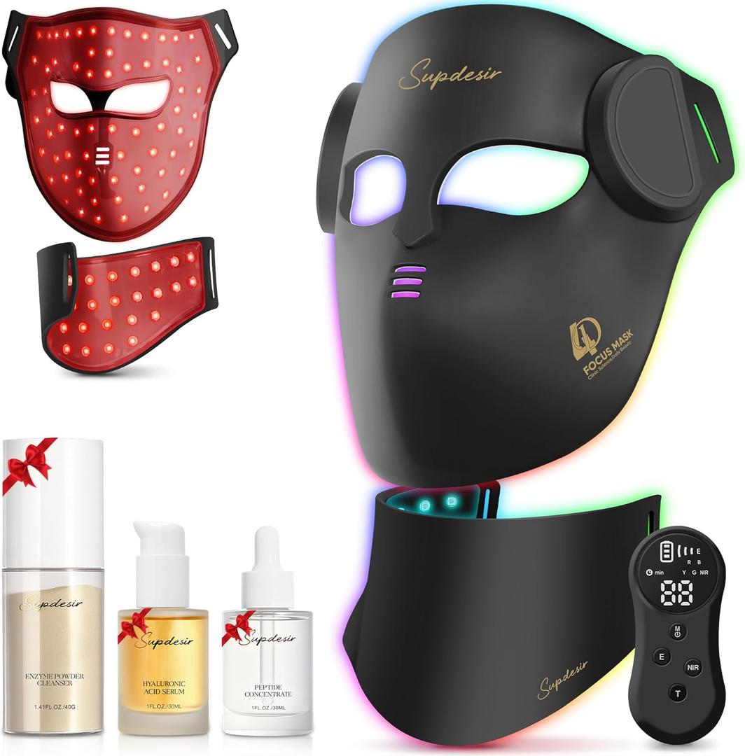 Red Light for Face and Neck, 7 Colors Facial Skin Care Tool for Home Use (Black)