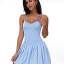 OMEWEE Tennis Dresses for Women: Ruffle Cami Bubble Dress with Built in Shorts and Bra-for Tennis, Golf, Gym (Blue, M)