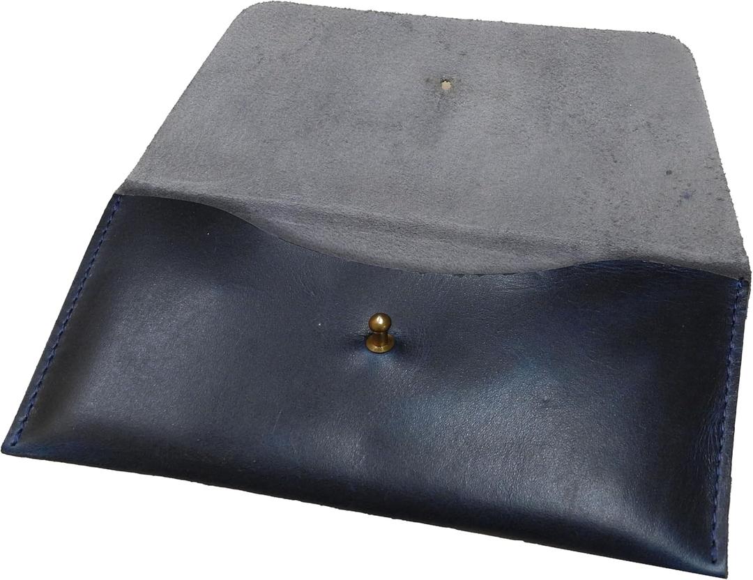 Succor Genuine Leather Utility Pouch - Leather Cash Envelope Wallet & Money Holder, Reusable Budget Organizer & Retro Clutch for Men & Women - 7.5x3.5 inch, Blue