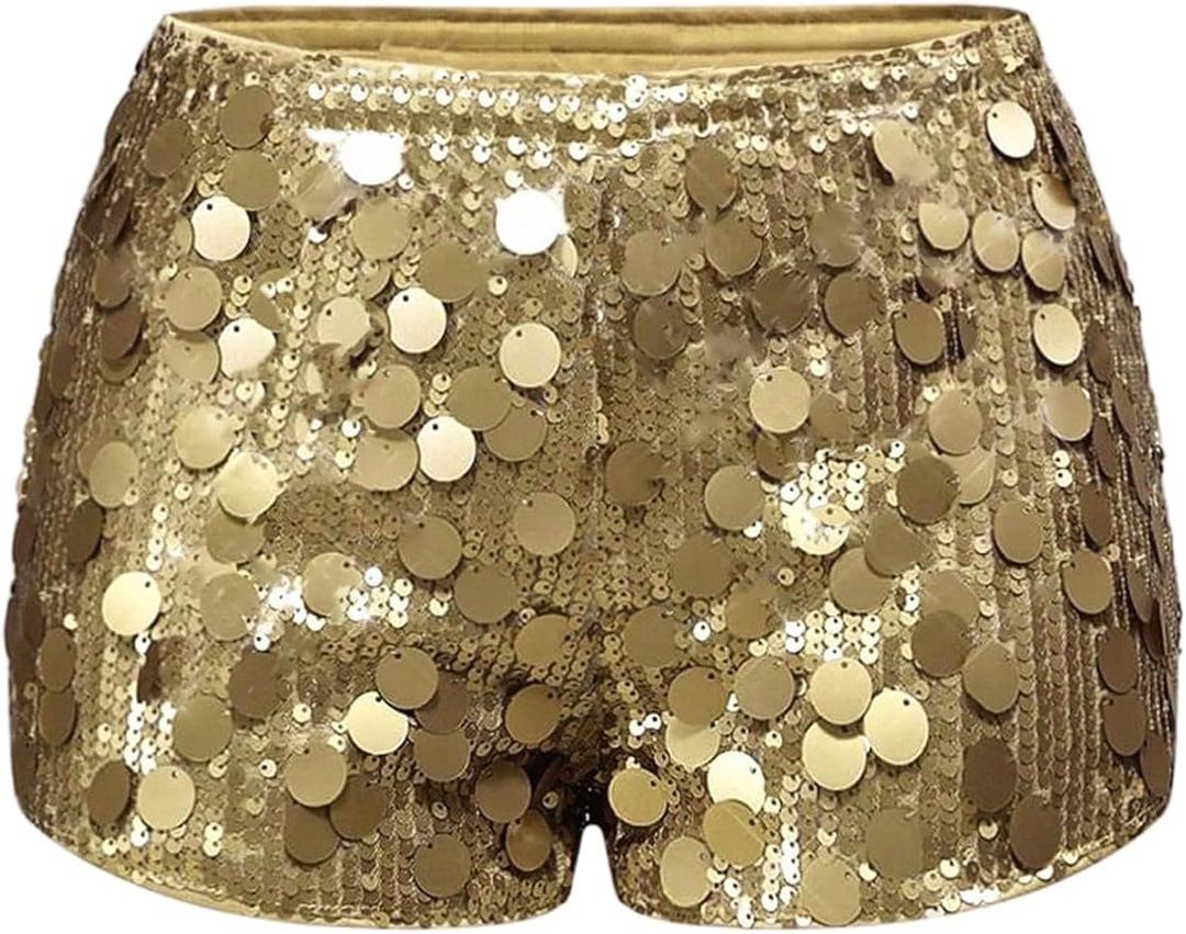 SOLY HUX Women's Y2k Sparkle Mini Shorts High Waisted Bodycon Skorts Party Festival Outfits, Medium