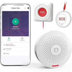 WiFi Caregiver Pager - No Monthly Fee, Emergency Call Button System with 2 SOS Buttons & 1 Receiver for Elderly & Senior Safety at Home, Nursing Care, Plug & Play Caregiver Call Button (White)