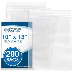 Spartan Industrial - 10 X 13 (200 Count) 2 Mil Clear Reclosable Zip Plastic Poly Bags with Resealable Lock Seal Zipper