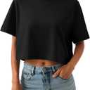 Trendy Queen Womens Crop Tops Oversized Workout Tshirts Short Sleeve Tees Summer Spring 2025 Casual Trendy Fashion Clothes (XX-Large, Black)