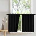 PONY DANCE Black 100% Blackout Short Curtains 24 Inches Long for Kitchen, Thermal Insulated Cafe Curtains for Bathroom/Camper/Dorm, Small Window Room Darkening RV Drapes, 2 Panels Set, 29Wx24L