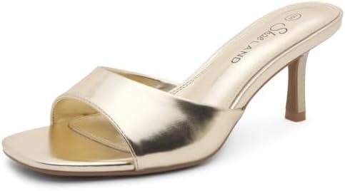 Shoe Land Women's Low Heels Stiletto Heeled Slides, Open Toe One Band Slip-On Heeled Mules – Dressy Heeled Sandals for Prom, Party Wedding and Vacation Size 7